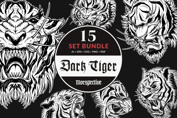 15 Bundle Dark Tiger Animal Beast Roar Graphics & Illustrations