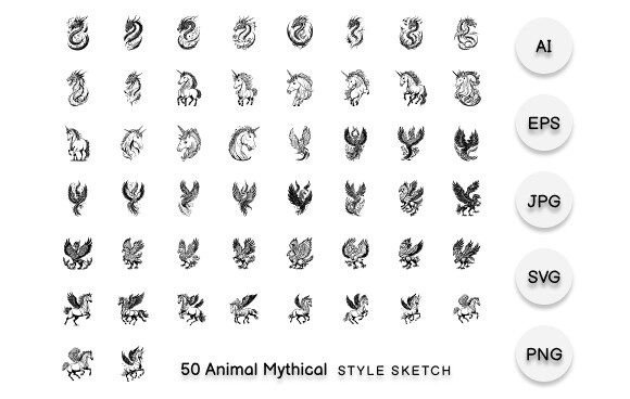 Animal Mythical Element Draw Black Graphics & Illustrations