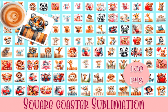 Animal Square Coaster Sublimation Bundle: Graphics & Illustrations for Local Branding