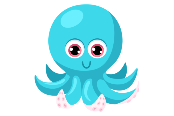 Blue Octopus Baby: Cartoon Ocean Graphics & Illustrations