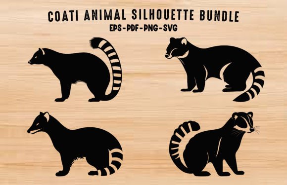 Coati Animal Black Silhouette Vector Set: Graphics & Illustrations