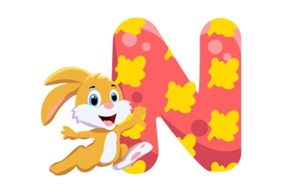 Cute Animal Icons Alphabet N Cliparts: Graphics & Illustrations