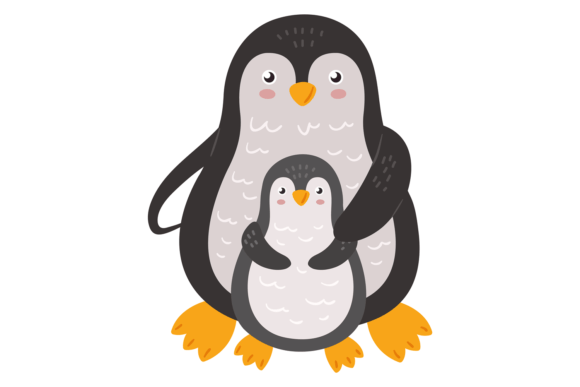Cute Penguin with Baby Graphics & Illustrations