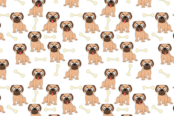 Cute PUG Dog Animal Cartoon Pattern: Friendly Illustrations & Versatile Graphics
