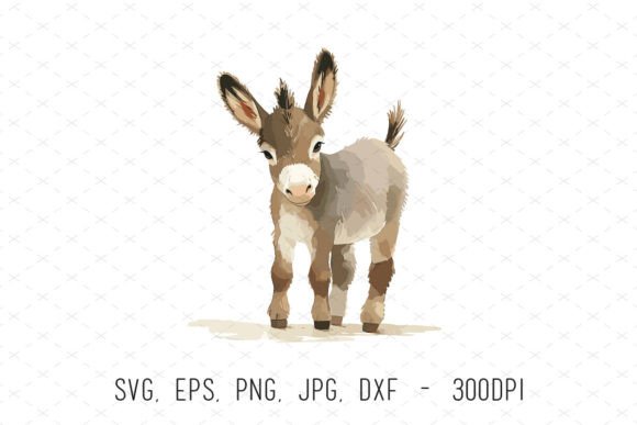 Cute Watercolor Donkey Farm Animal SVG