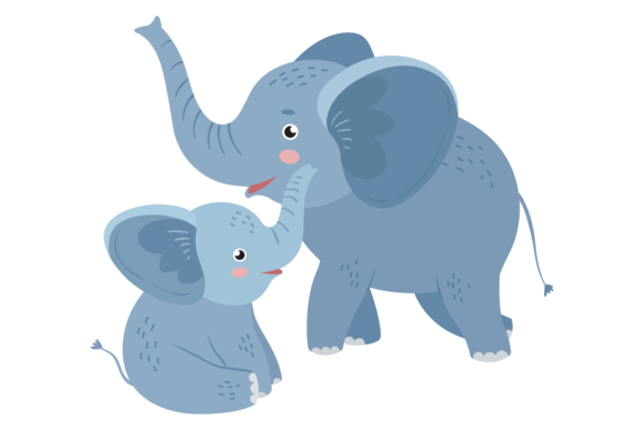 Elephant Playing with Baby Graphics & Illustrations