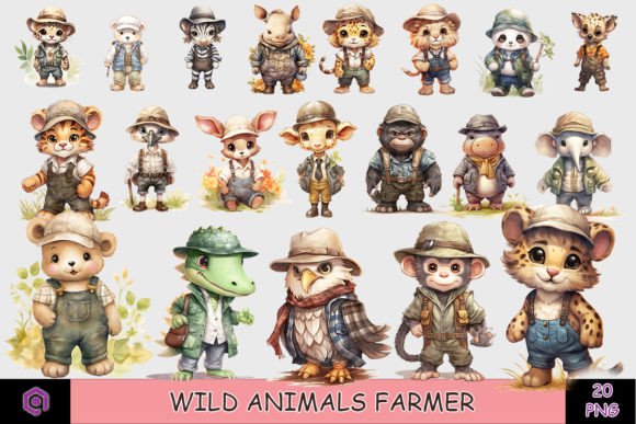 Farmer Wild Animal Clipart Bundle: Graphics & Illustrations
