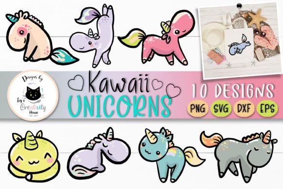 Kawaii Unicorn Clipart Cute Animal SVG Graphics & Illustrations