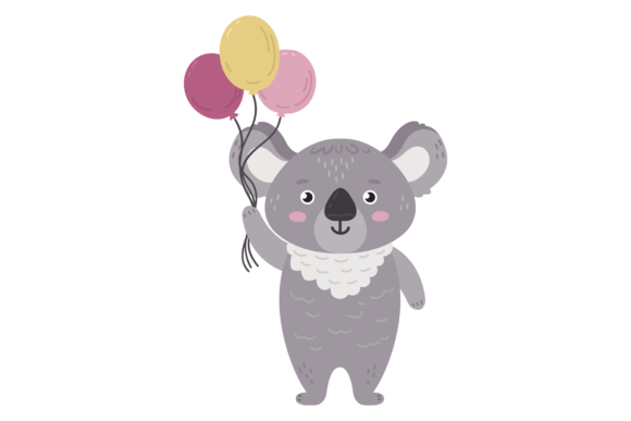 Koala with Balloons Bunch Graphics & Illustrations