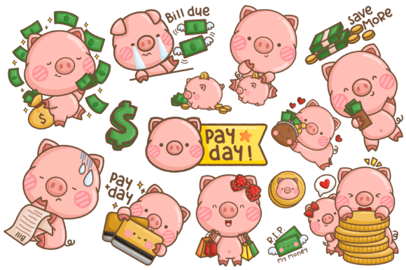 Piggy Payday Clipart: Animal Work Money Graphics & Illustrations