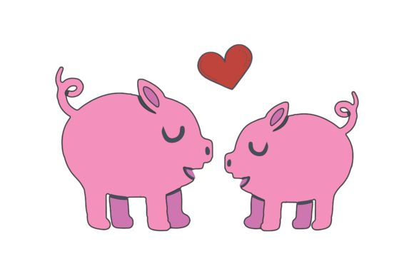 Valentines Kissing Animal Pig Oink Graphics & Illustrations