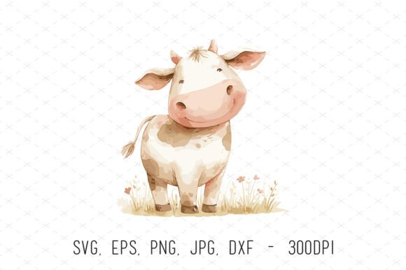 Watercolor Baby Cow Farm Animal Clipart: Graphics & Illustrations